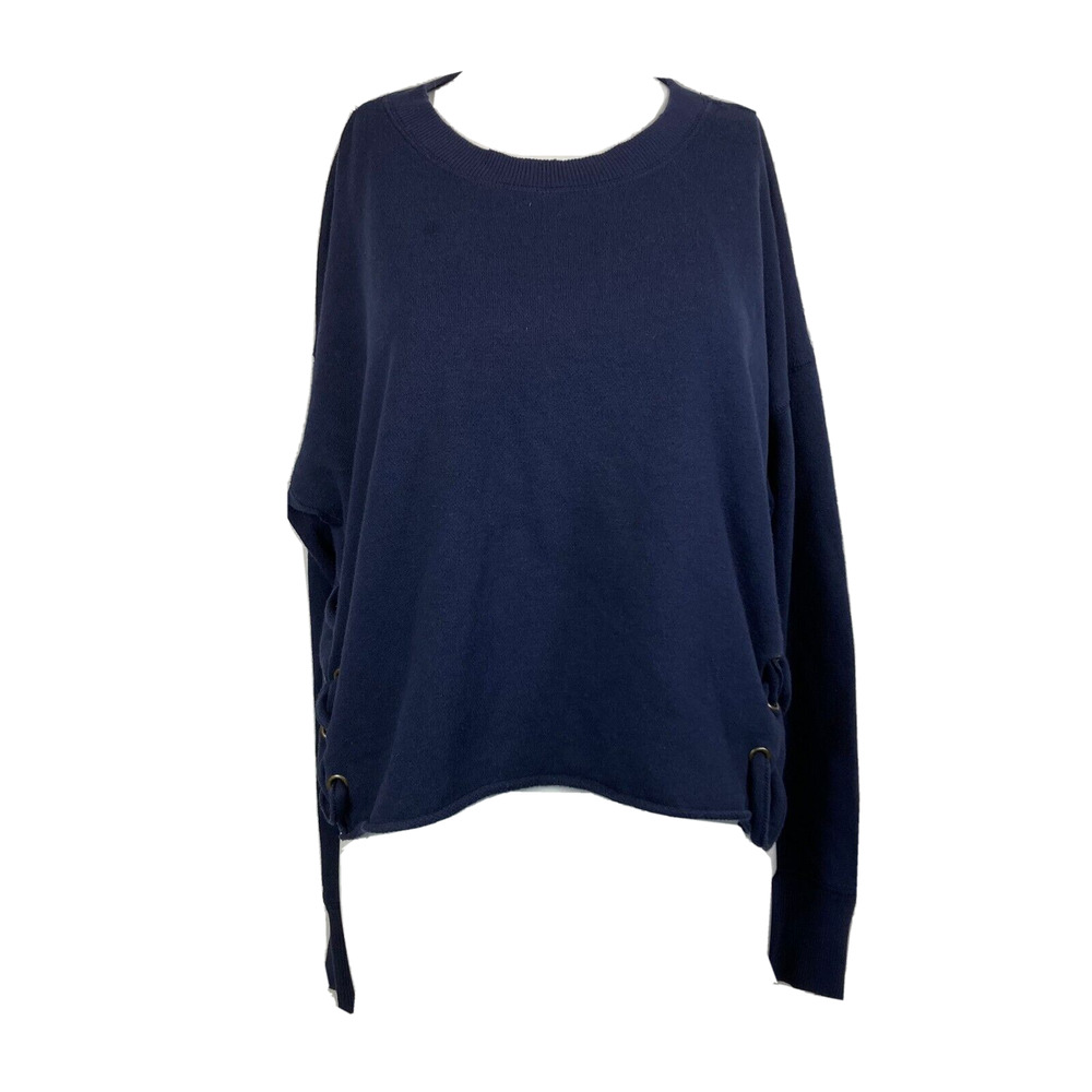 Aerie Sweatshirt Womens Sz M Navy Cotton French Terry Side Lace-Up Pullover